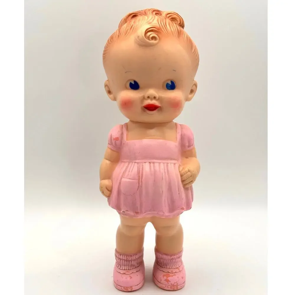 Vintage Ruth B. Newton Sun Rubber Co. Girl in Pink Dress, Squeaky Doll
